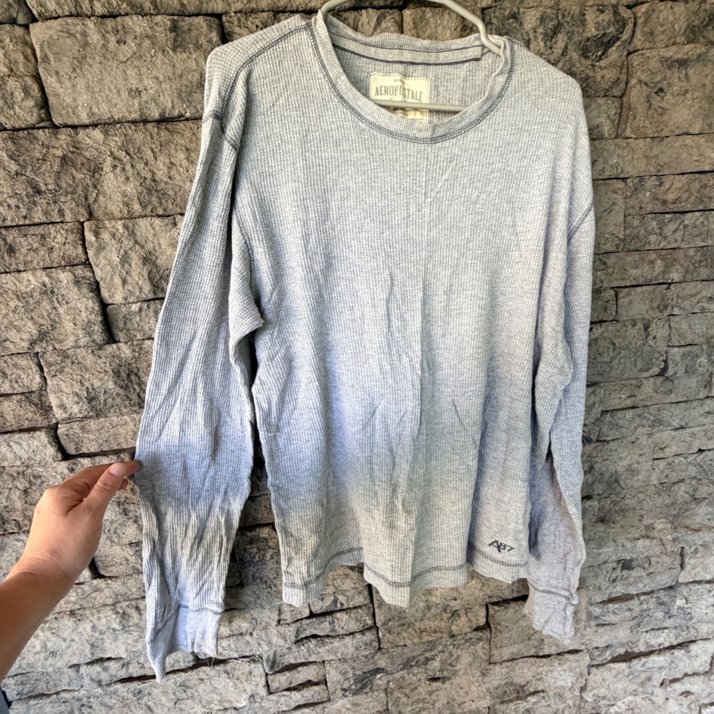 Aeropostale Thermal Shirt Mens Large Gray Long Sleeve Stretch Y2K Indie Sleeze